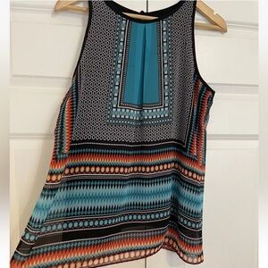 BY & BY Womens Babydoll Multicolor Size L Retro Hippie Sleeveless Lined Top